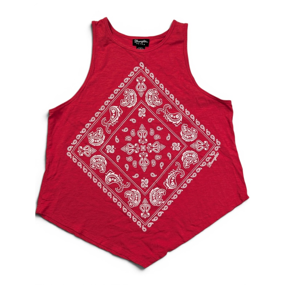 Wrangler Retro Womens Tank Top XL Bandana Paisley Pointed Hem Red